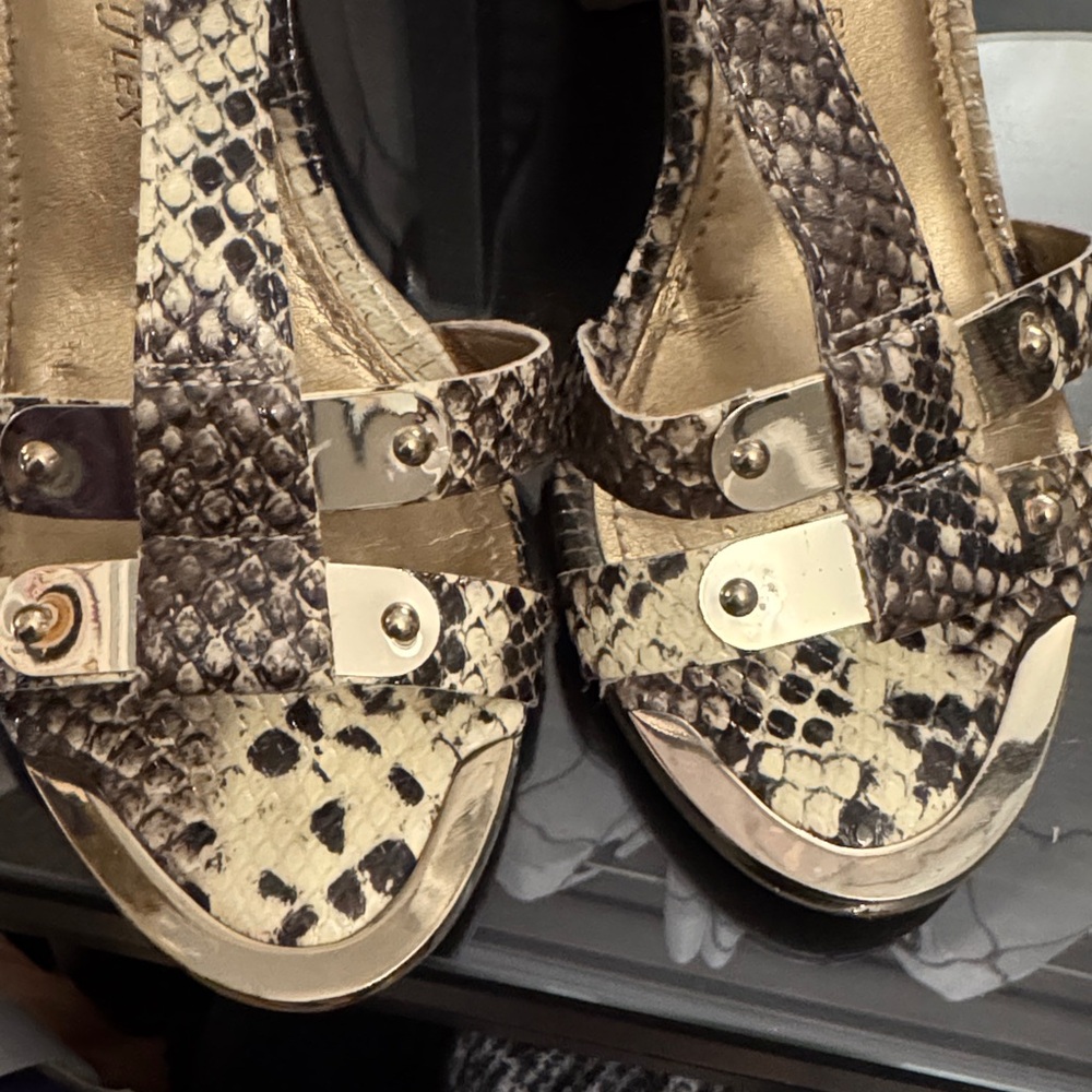Anne Klein Snake Print Sandals - Cream‎ and Brown - Picture 4 of 8